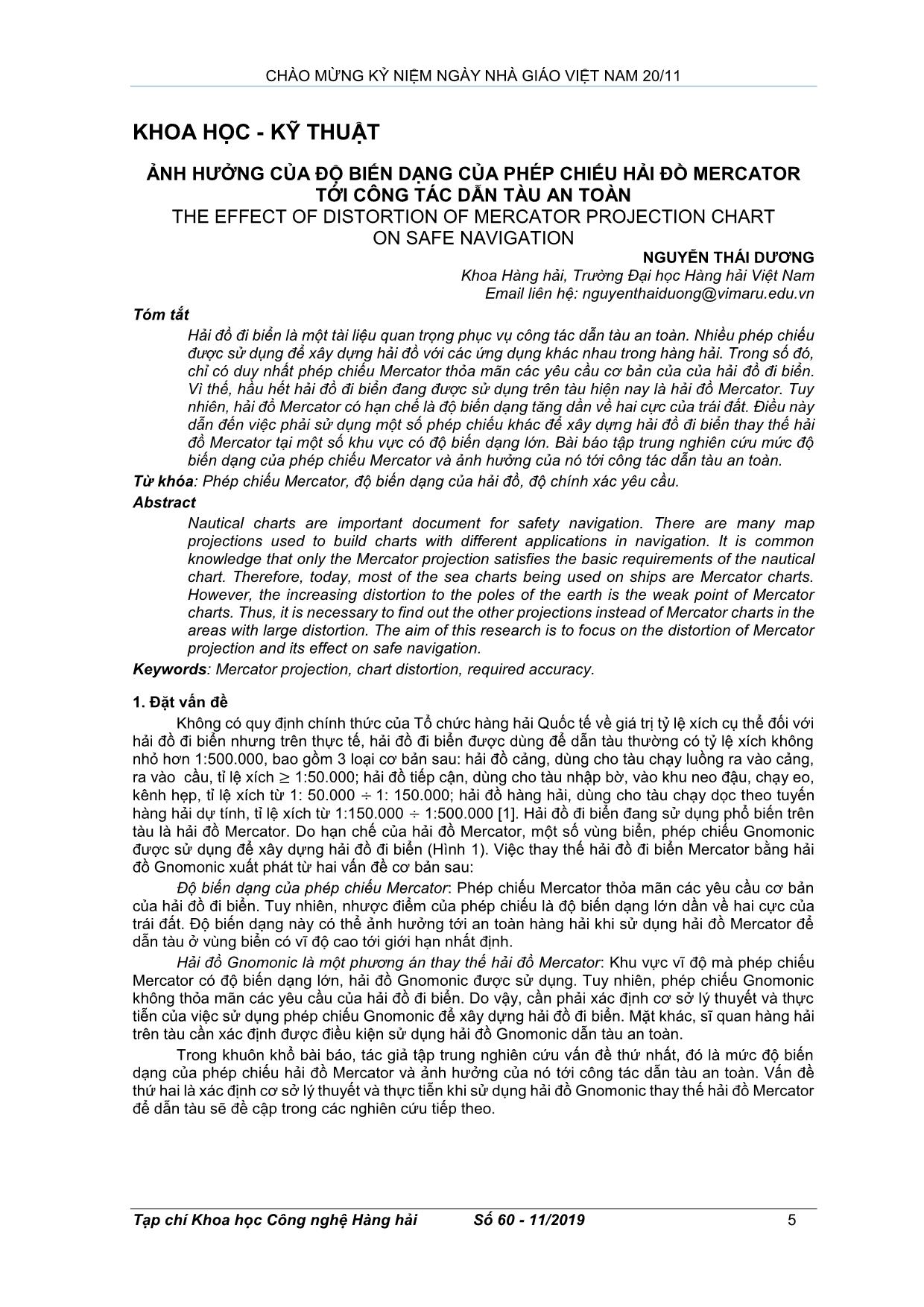 Ảnh hưởng của độ biến dạng của phép chiếu hải đồ mercator tới công tác dẫn tàu an toàn trang 1
