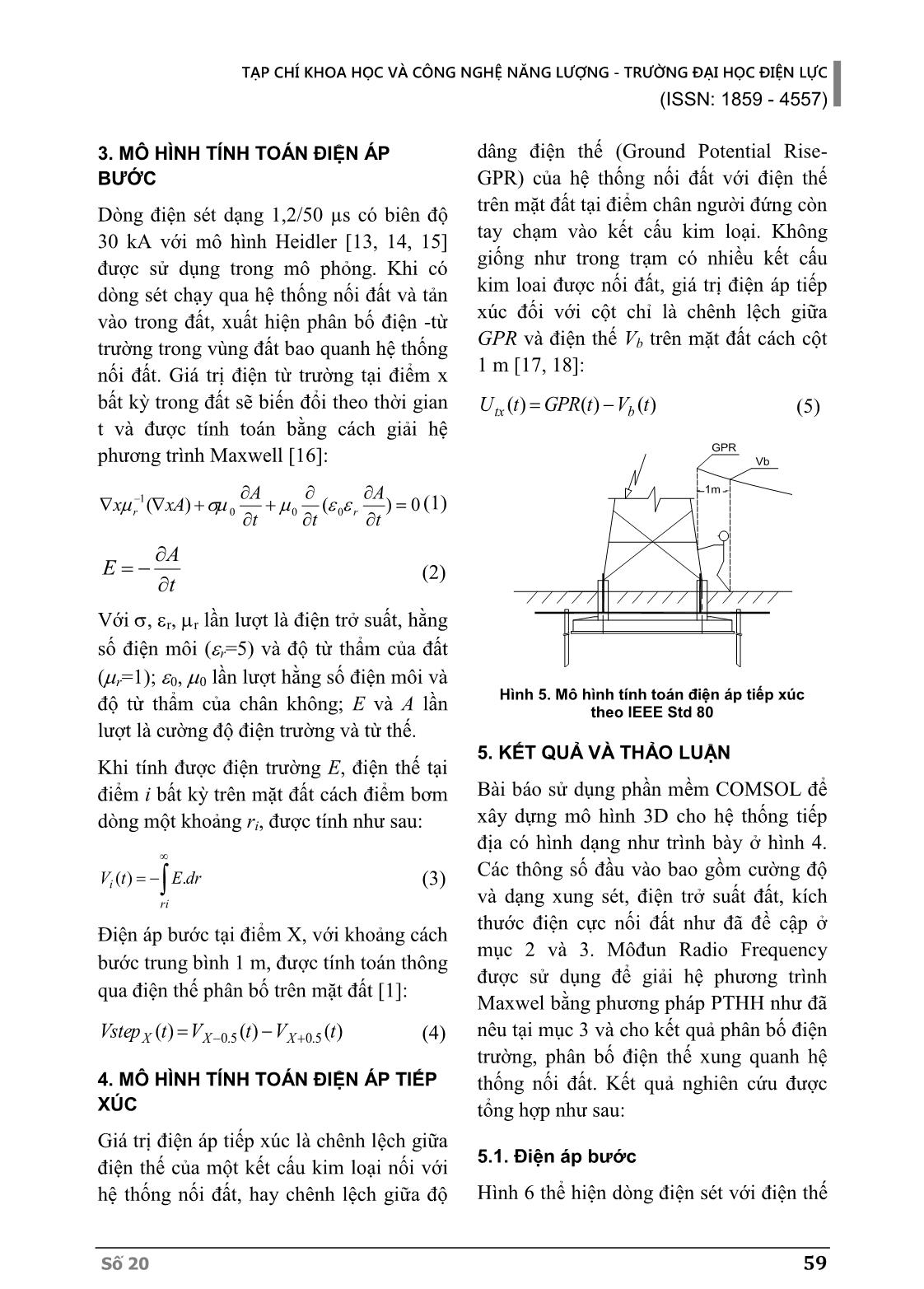 Ảnh hưởng của hình dạng hệ thống nối đất đường dây truyền tải đến điện áp bước và điện áp tiếp xúc khi tản dòng điện sét trang 5