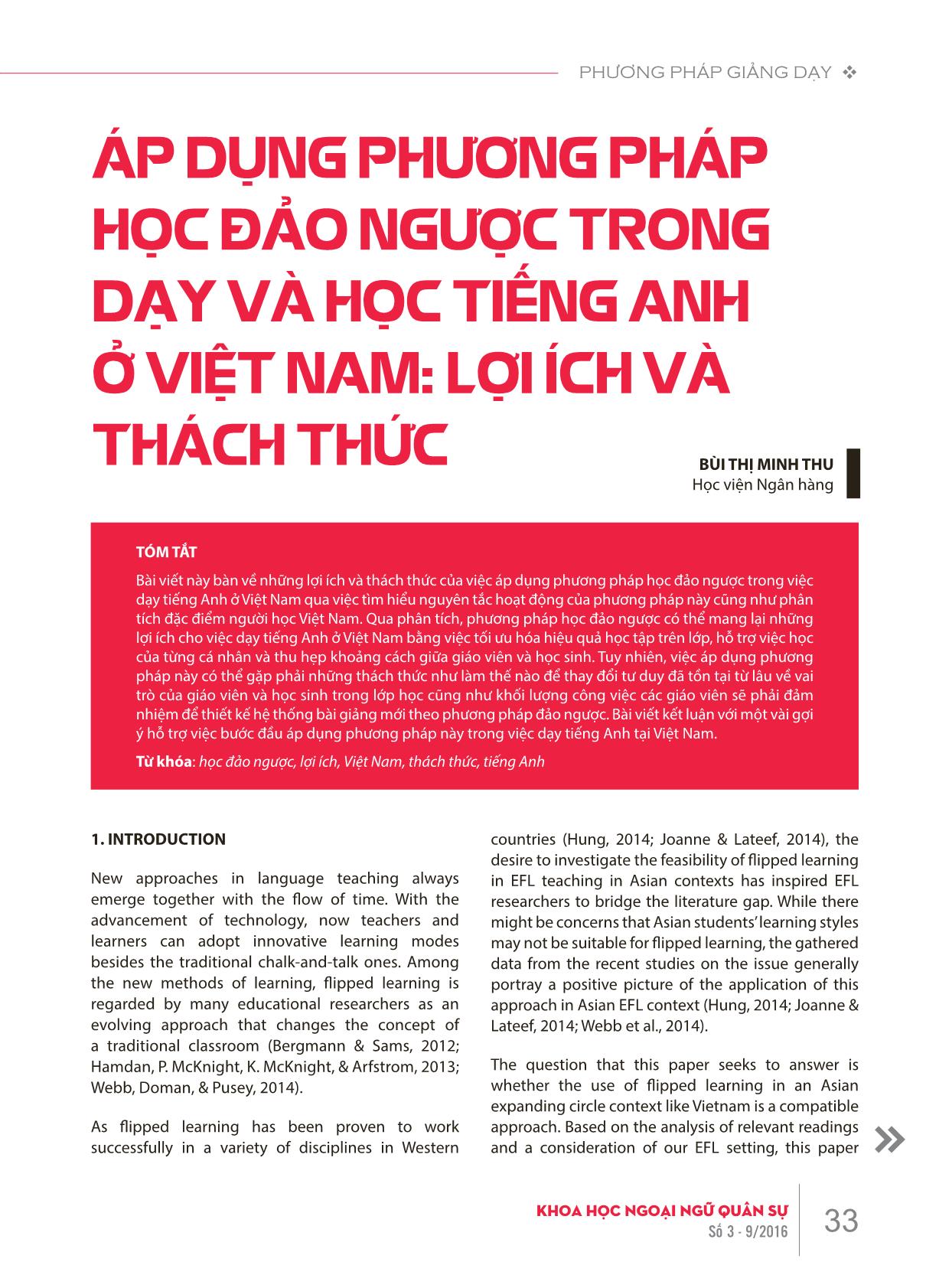 Áp dụng phương pháp học đảo ngược trong dạy và học Tiếng Anh ở Việt Nam: Lợi ích và thách thức trang 1