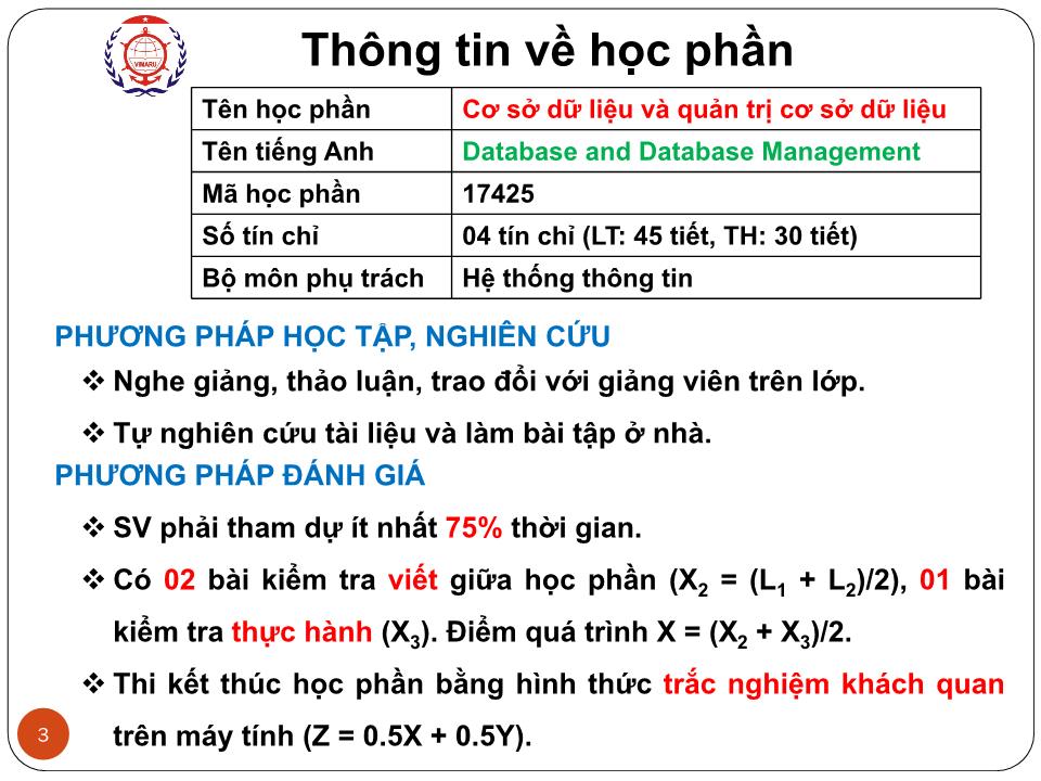 Bài giảng Cơ sở dữ liệu và quản trị cơ sở dữ liệu - Chương 1: Tổng quan về cơ sở dữ liệu - Nguyễn Vương Thịnh trang 2