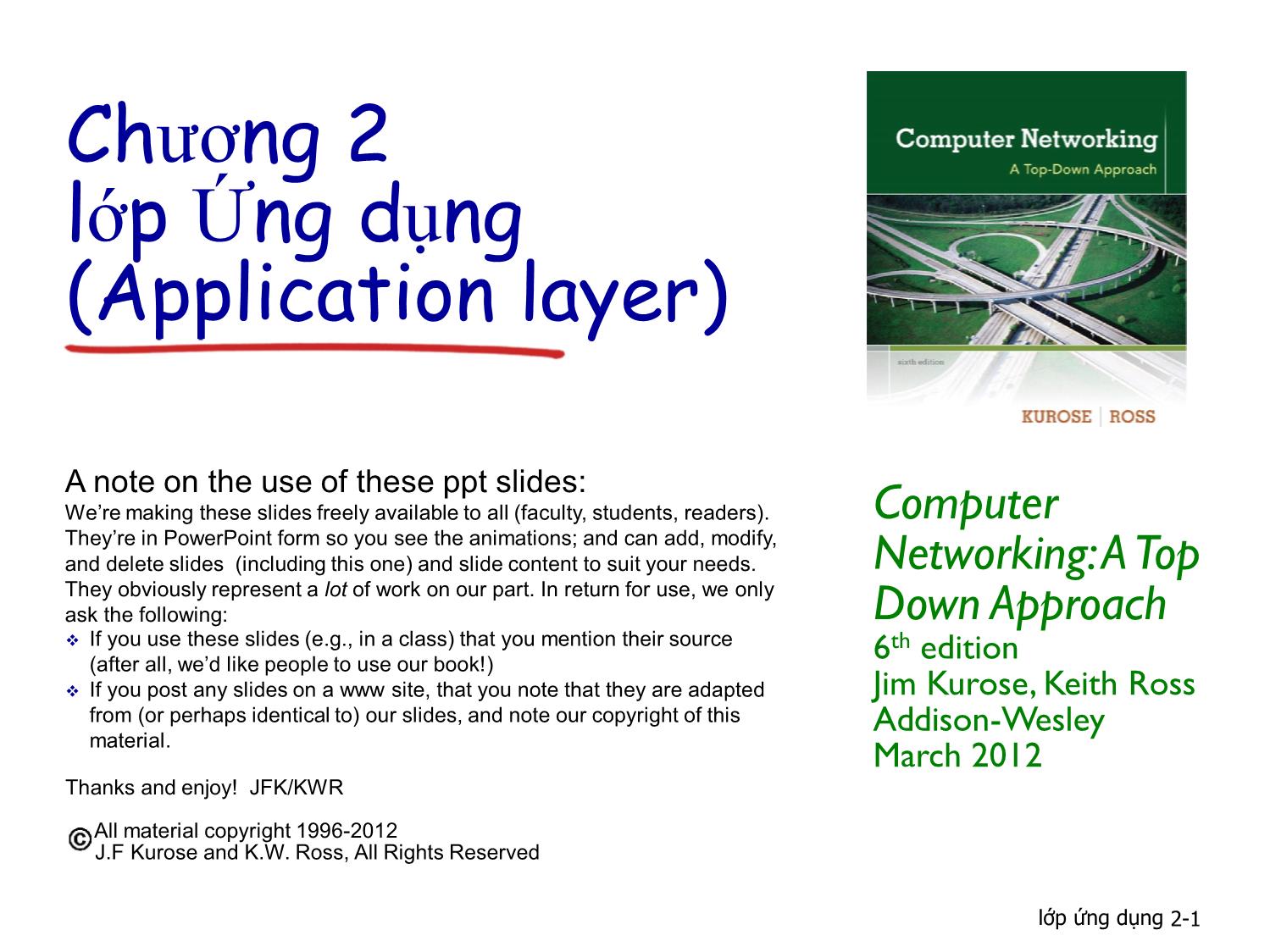 Bài giảng Computer Networking - Chương 2: Lớp ứng dụng trang 1