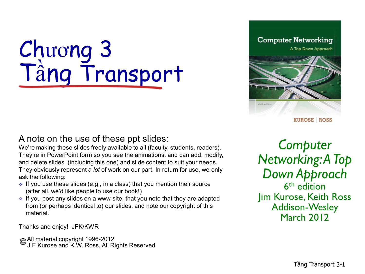 Bài giảng Computer Networking - Chương 3: Tầng Transport trang 1