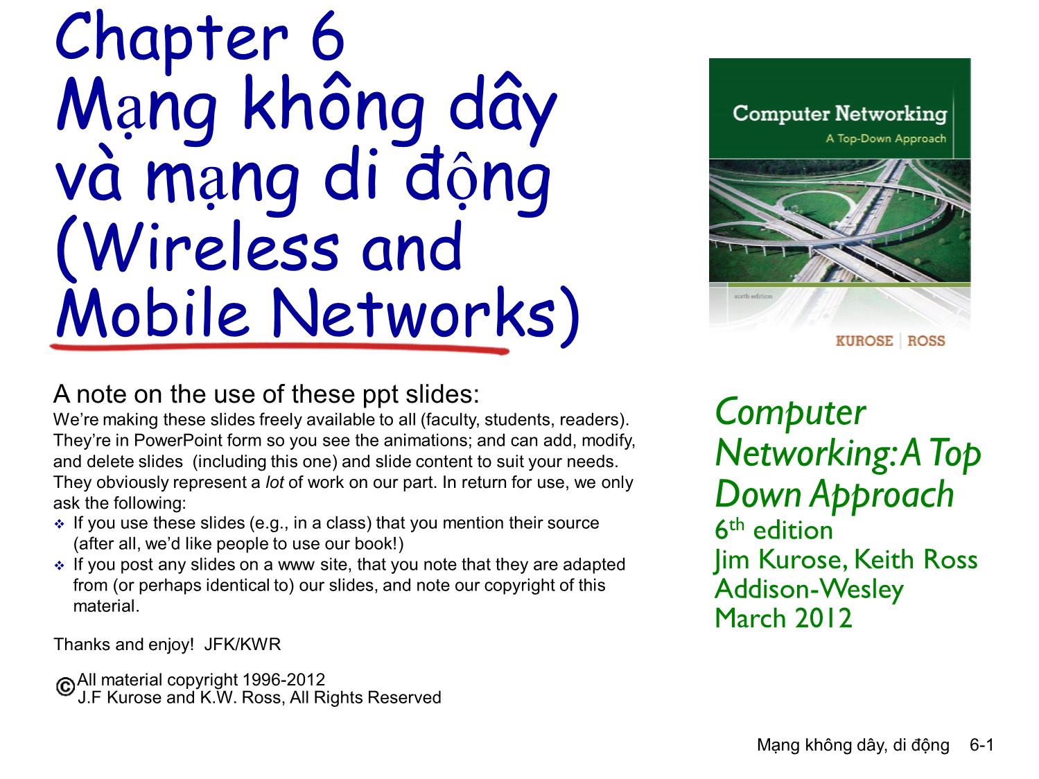 Bài giảng Computer Networking - Chương 6: Mạng không dây và mạng di động trang 1
