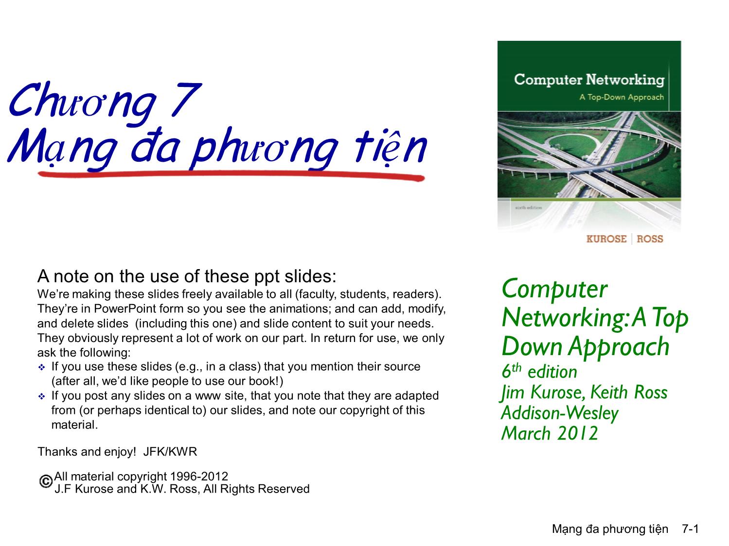 Bài giảng Computer Networking - Chương 7: Mạng đa phương tiện trang 1