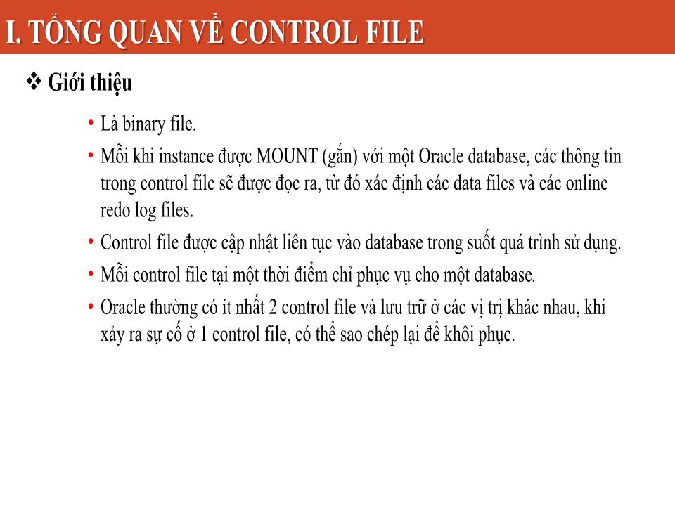 Bài giảng Công nghệ Oracle - Chương 5: Quản lý Control File - Nguyễn Việt Hưng trang 3