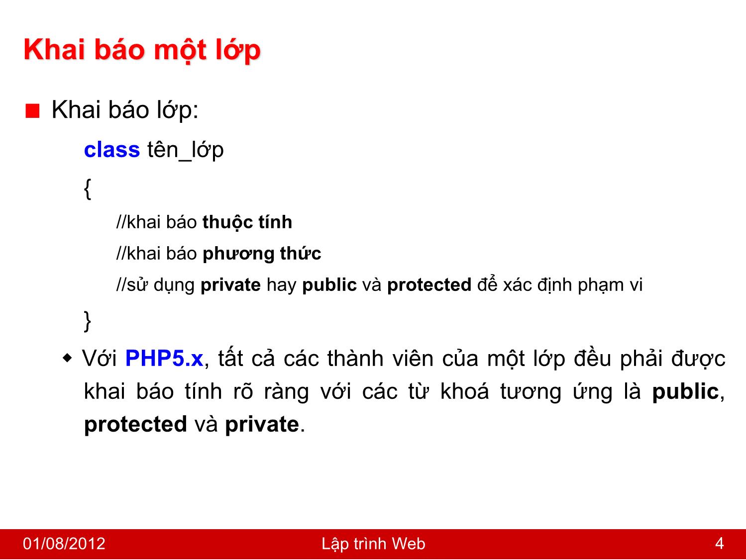Bài giảng Công nghệ Web và ứng dụng - Bài 2: Lập trình hướng đối tượng trong PHP - Nguyễn Hoàng Tùng trang 4