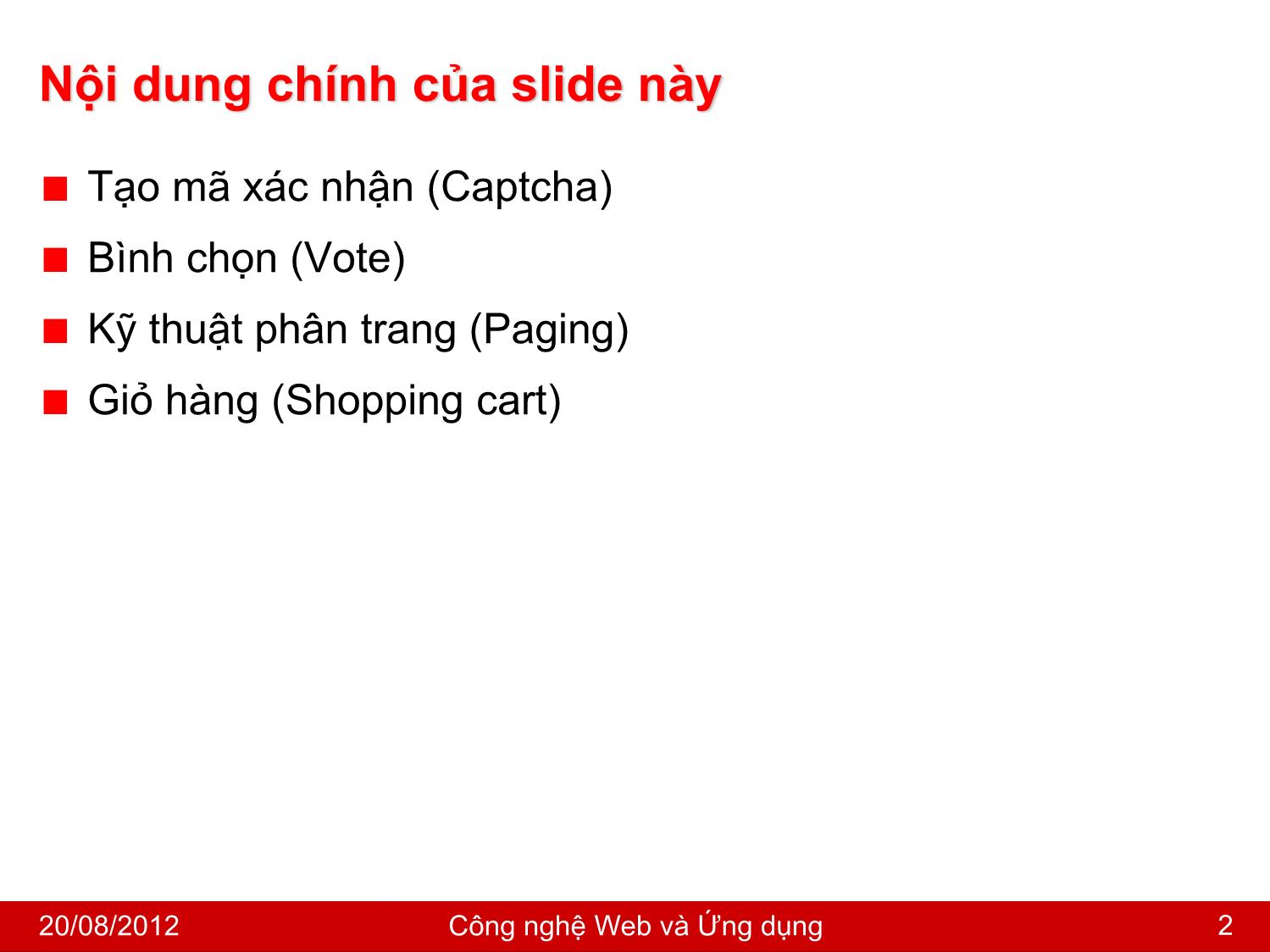 Bài giảng Công nghệ Web và ứng dụng - Bài 4: Một số chức năng bổ trợ - Nguyễn Hoàng Tùng trang 2