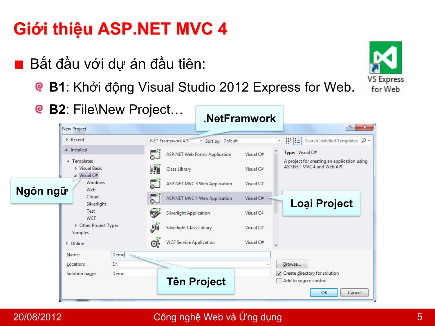 Bài giảng Công nghệ Web và ứng dụng - Bài 5: ASP.NET MVC 4 - Nguyễn Hoàng Tùng trang 5
