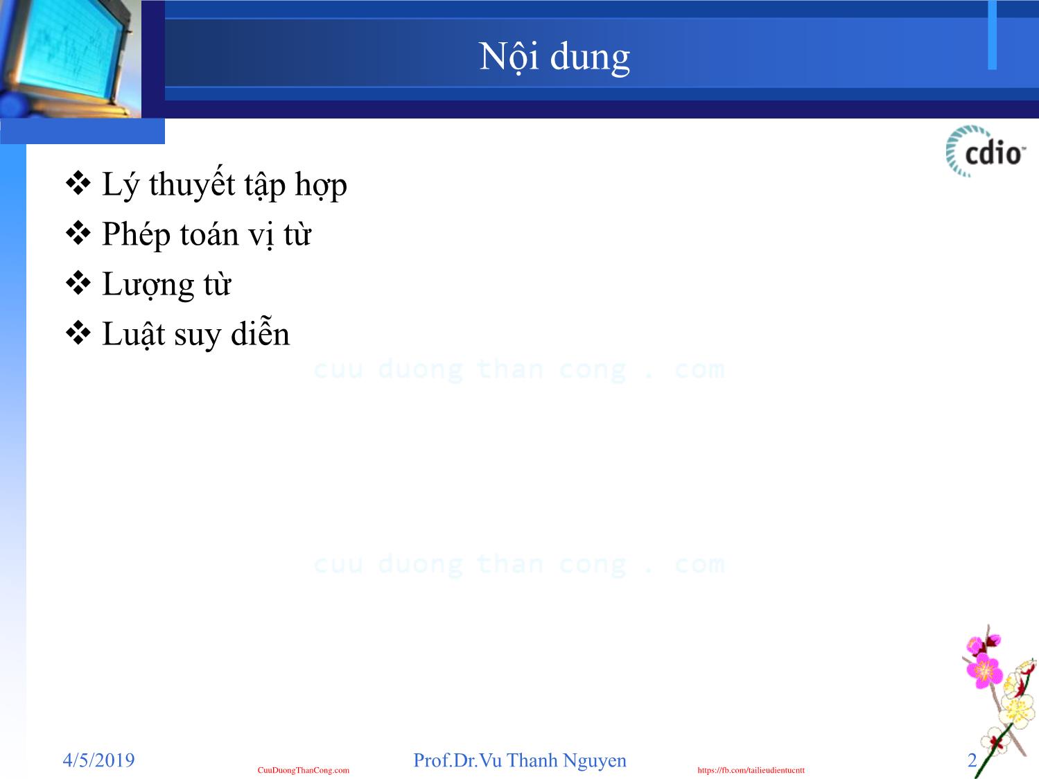 Bài giảng Đặc tả hình thức - Chương 2: Cơ sở toán học trong đặc tả hình thức - Vũ Thanh Nguyên trang 2