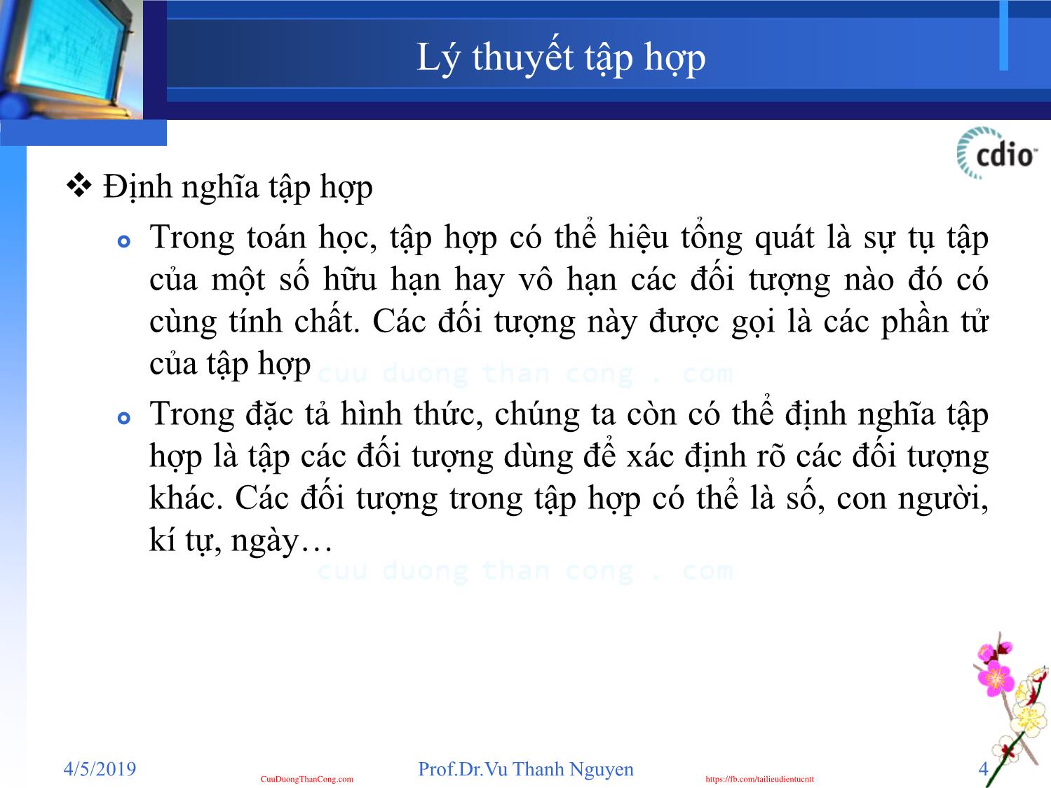 Bài giảng Đặc tả hình thức - Chương 2: Cơ sở toán học trong đặc tả hình thức - Vũ Thanh Nguyên trang 4