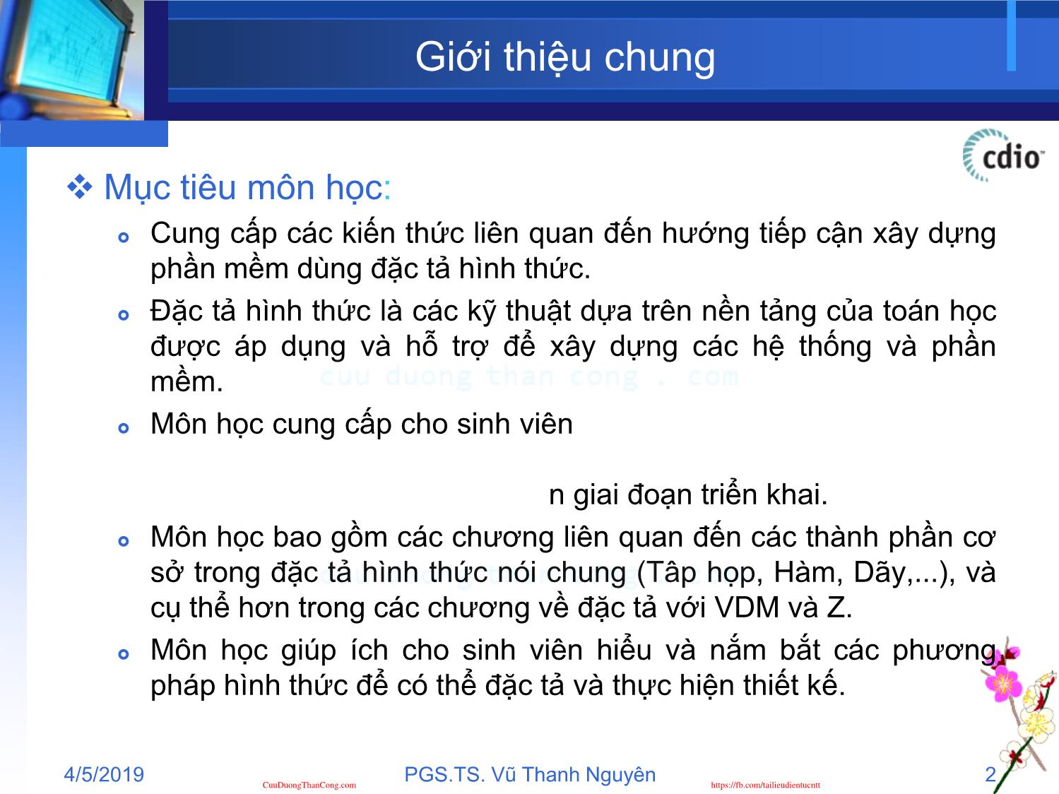 Bài giảng Đặc tả hình thức - Giới thiệu môn học - Vũ Thanh Nguyên trang 2