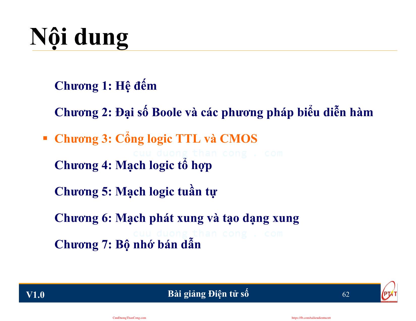 Bài giảng Điện tử số - Chương 3: Cổng logic TTL và CMOS - Nguyễn Trung Hiếu trang 1