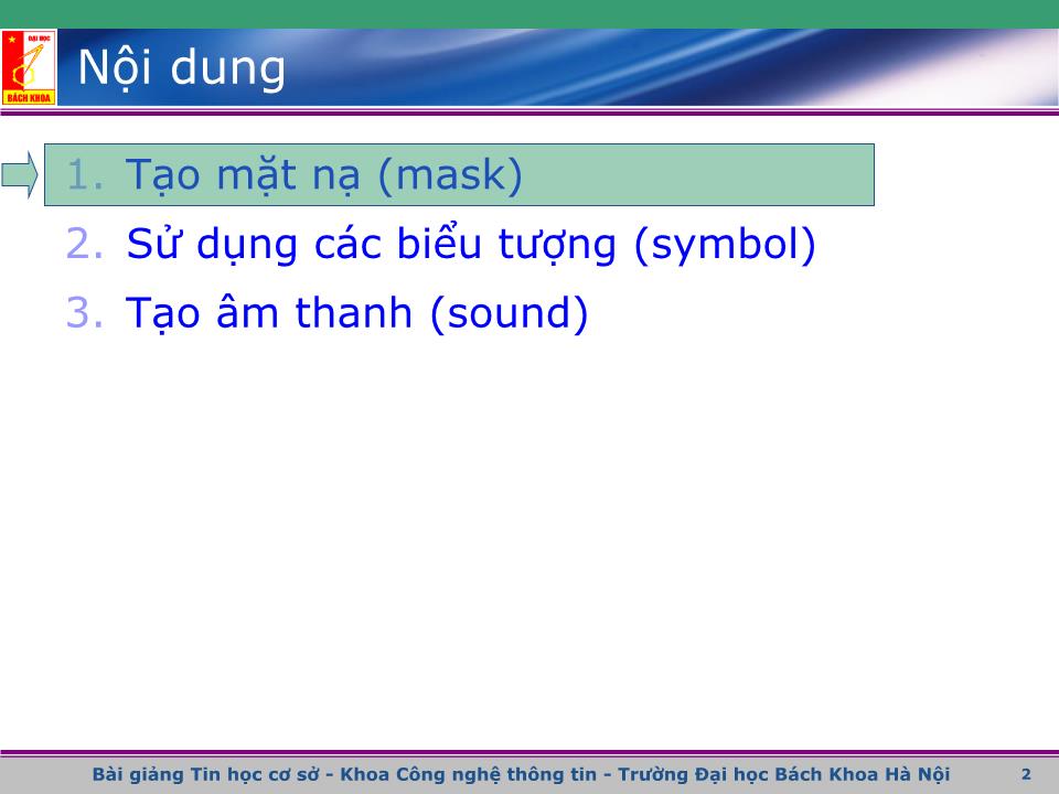 Bài giảng Flash - Bài 3: Mặt nạ, biểu tượng và âm thanh trang 1