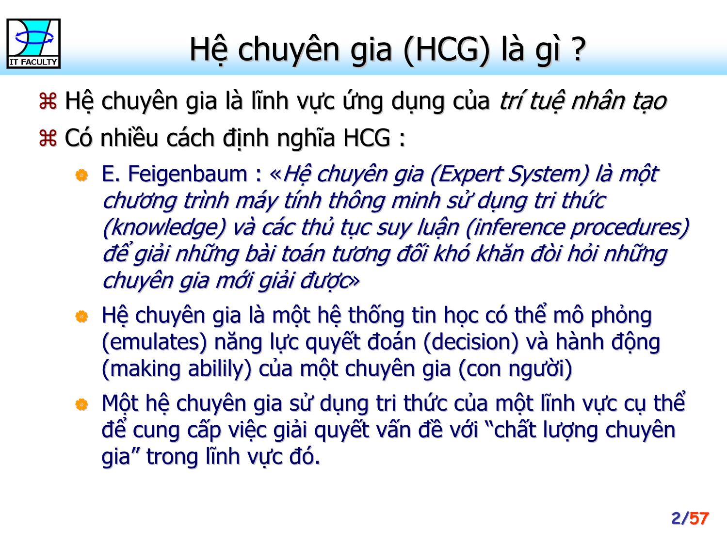Bài giảng Hệ chuyên gia - Chương 1: Mở đầu về hệ chuyên gia - Phan Huy Khánh trang 2