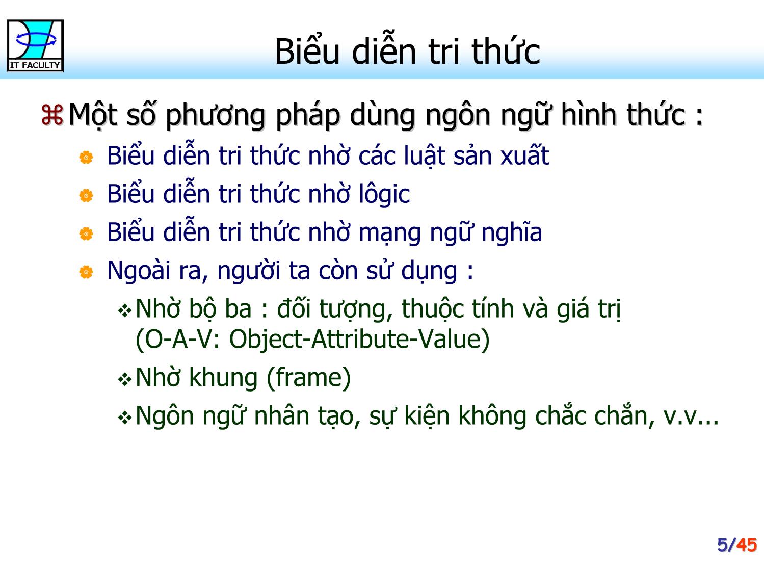 Bài giảng Hệ chuyên gia - Chương 2, Phần 1: Biểu diễn tri thức nhờ logic vị từ bậc một - Phan Huy Khánh trang 5