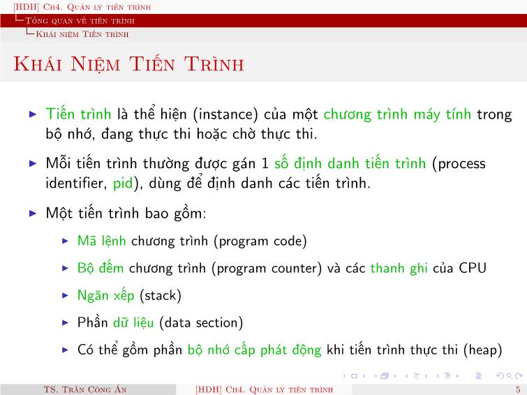 Bài giảng Hệ điều hành - Chương 4: Quản lý tiến trình, đồng bộ hóa tiến trình và tắc nghẽn - Trần Công Án trang 5