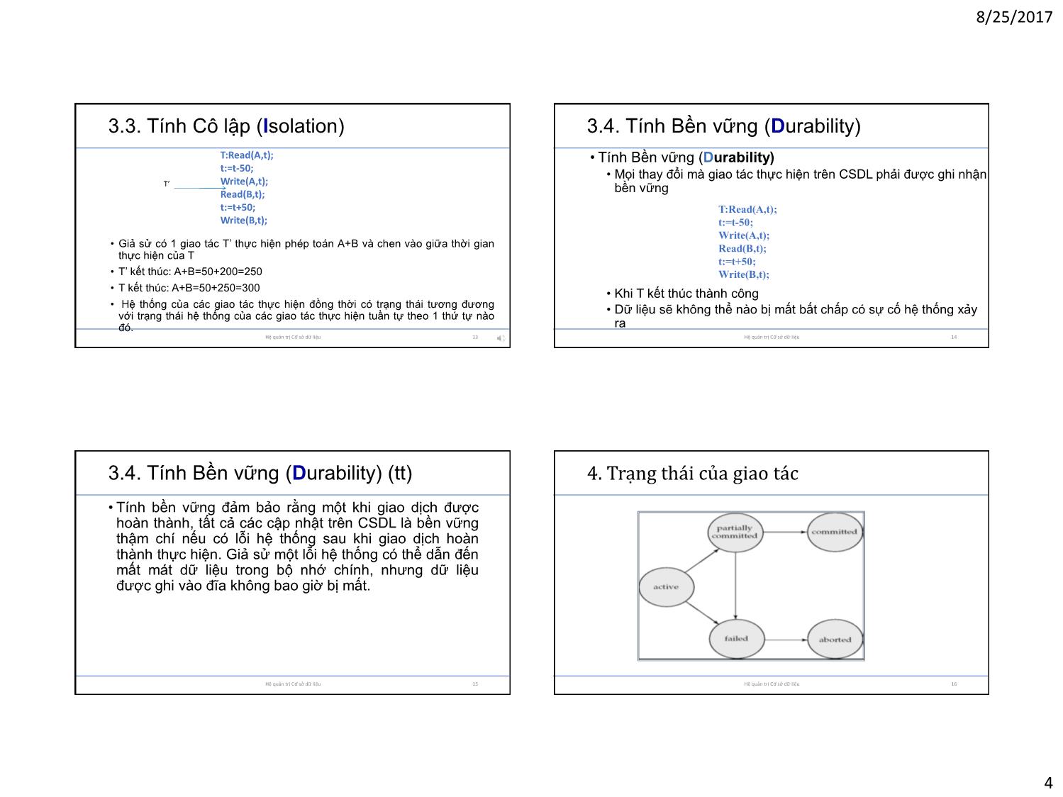 Bài giảng Hệ quản trị cơ sở dữ liệu - Chương 4: Quản lý giao tác - Lê Thị Minh Nguyện trang 4