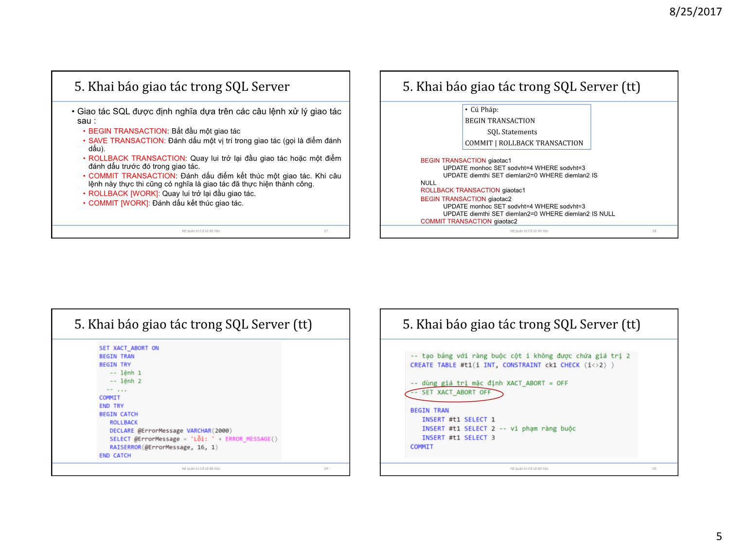 Bài giảng Hệ quản trị cơ sở dữ liệu - Chương 4: Quản lý giao tác - Lê Thị Minh Nguyện trang 5