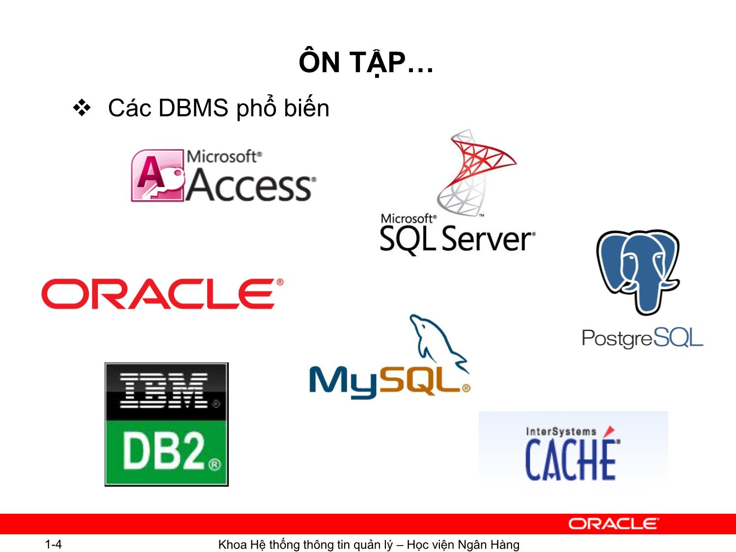 Bài giảng Hệ quản trị cơ sơ dữ liệu Oracle - Chương 1: Giới thiệu hệ quản trị cơ sở dữ liệu Oracle - Ngô Thùy Linh trang 4