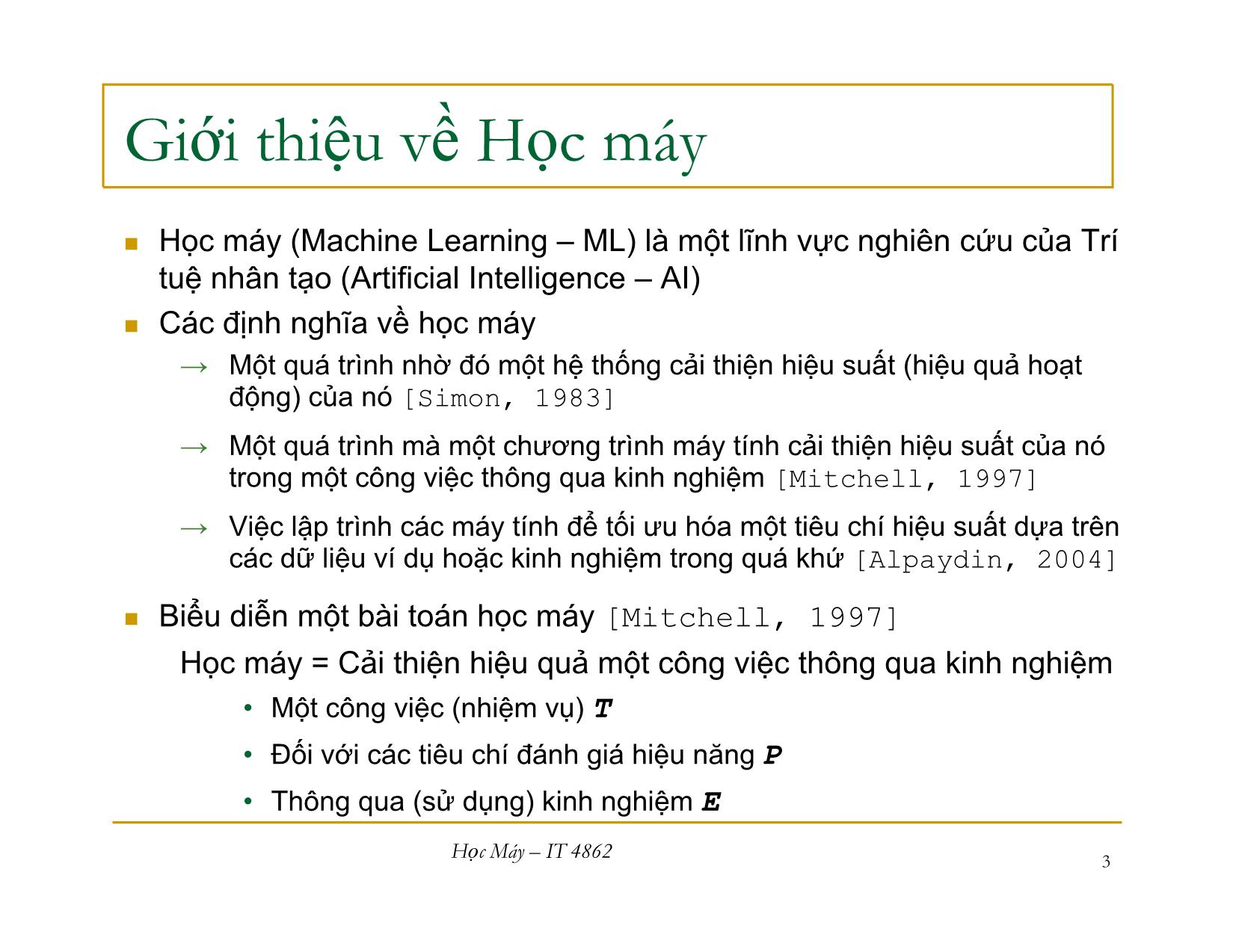 Bài giảng Học máy - Bài 1: Giới thiệu - Nguyễn Nhật Quang trang 3