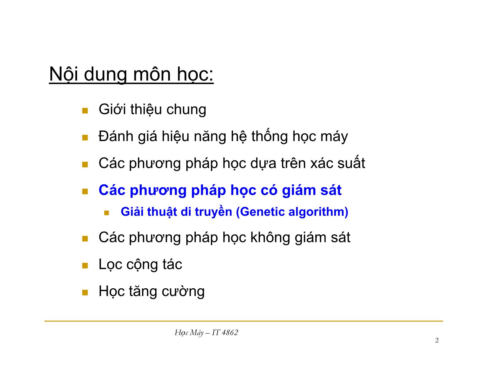 Bài giảng Học máy - Bài 10: Giải thuật di truyền - Nguyễn Nhật Quang trang 2