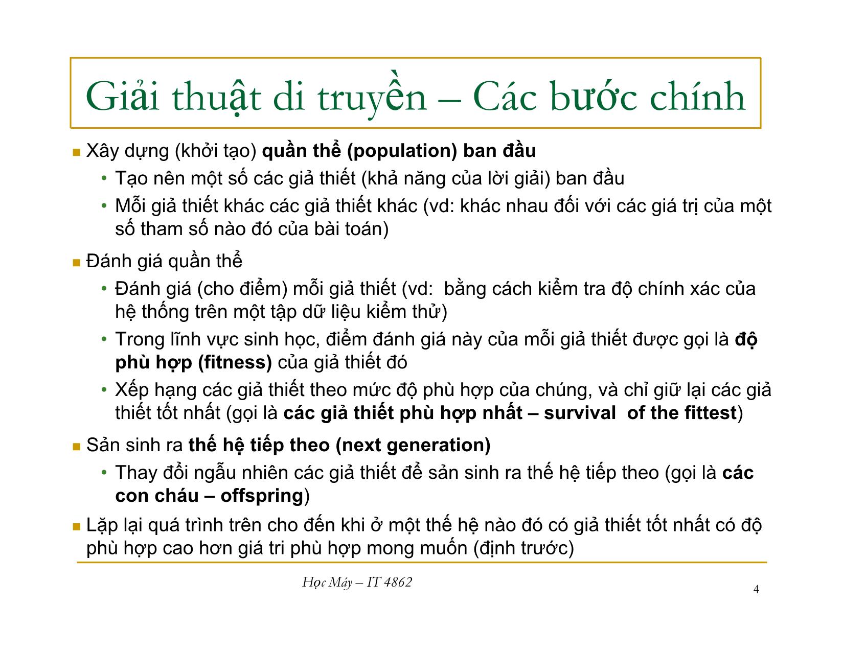 Bài giảng Học máy - Bài 10: Giải thuật di truyền - Nguyễn Nhật Quang trang 4