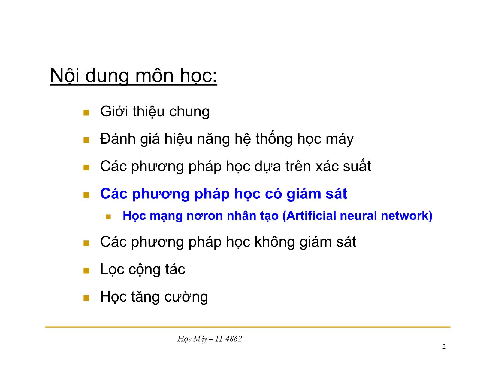 Bài giảng Học máy - Bài 8: Học mạng nơron nhân tạo - Nguyễn Nhật Quang trang 2