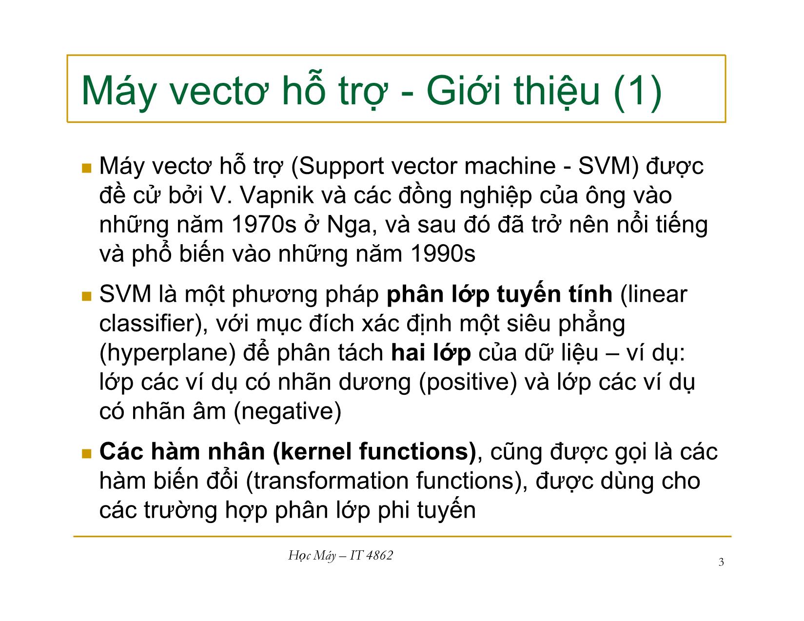 Bài giảng Học máy - Bài 9: Máy vecto hỗ trợ - Nguyễn Nhật Quang trang 3