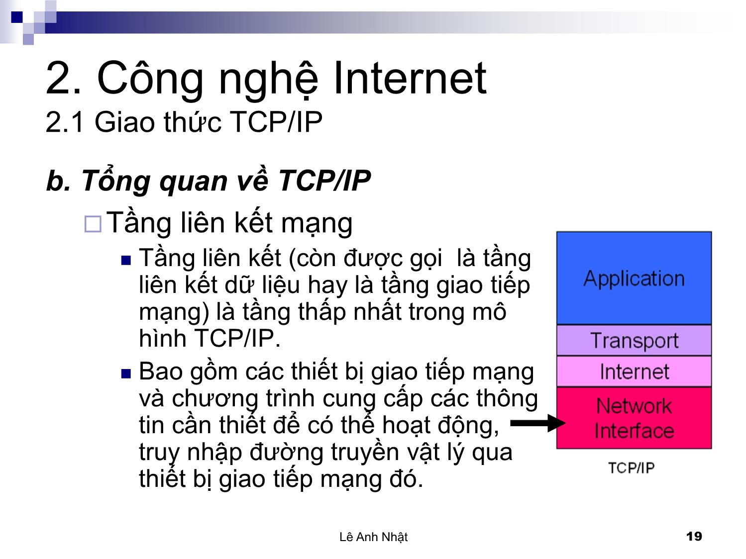 Bài giảng Internet - Chương 2: Công nghệ Internet - Lê Anh Nhật trang 4