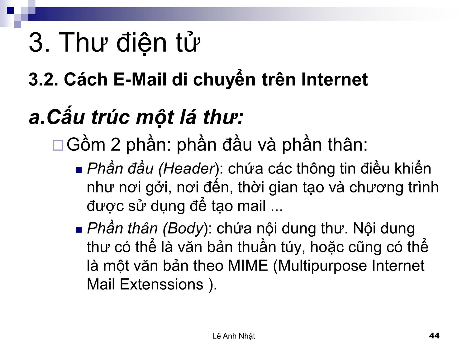 Bài giảng Internet - Chương 3: Thư điện tử. Internet Mail - Lê Anh Nhật trang 3