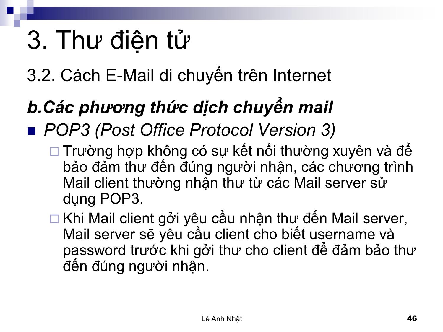 Bài giảng Internet - Chương 3: Thư điện tử. Internet Mail - Lê Anh Nhật trang 5