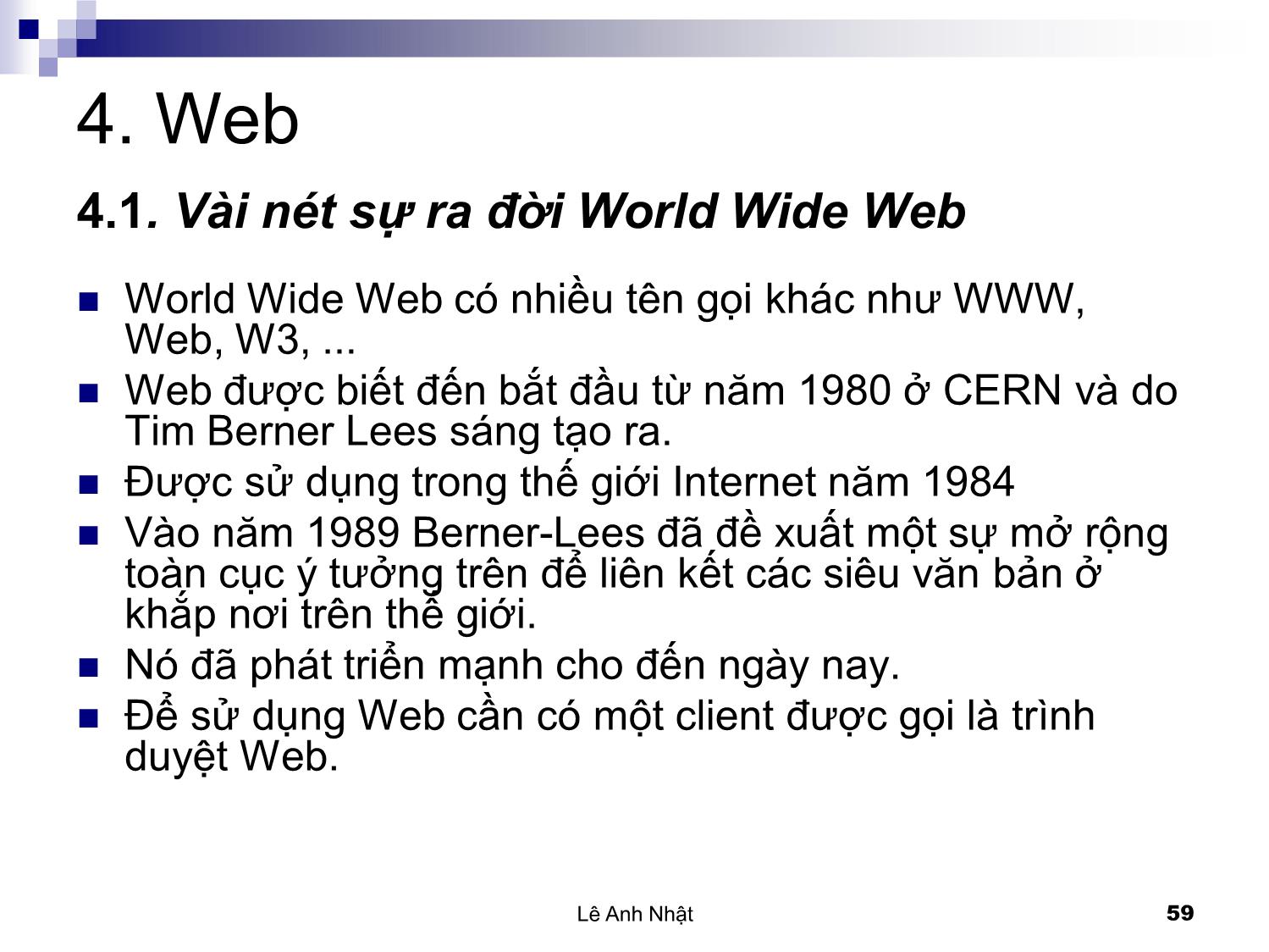 Bài giảng Internet - Chương 4: Web - Lê Anh Nhật trang 2
