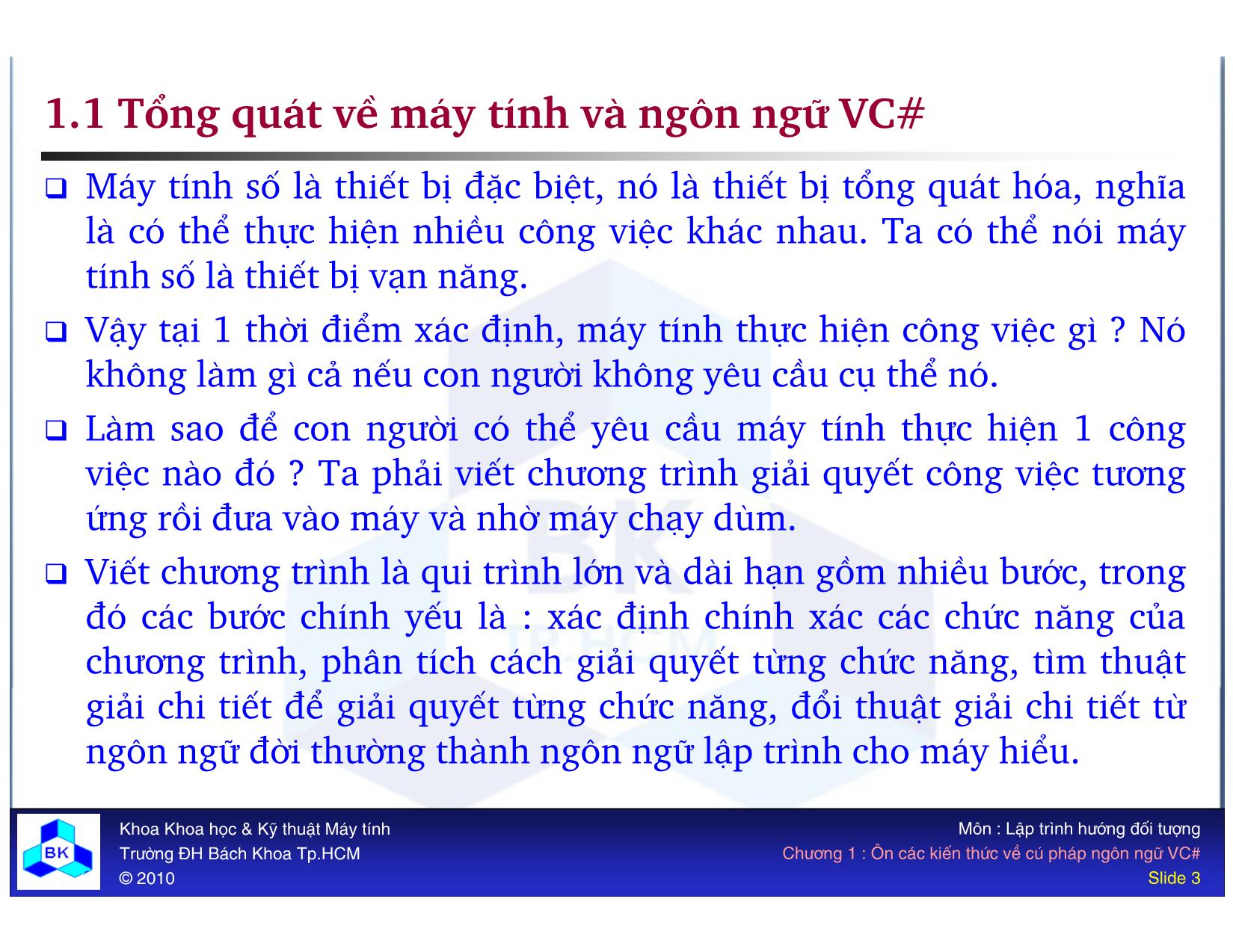 Bài giảng Lập trình hướng đối tượng - Chương 1: Ôn các kiến thức về cú pháp ngôn ngữ VC# trang 3