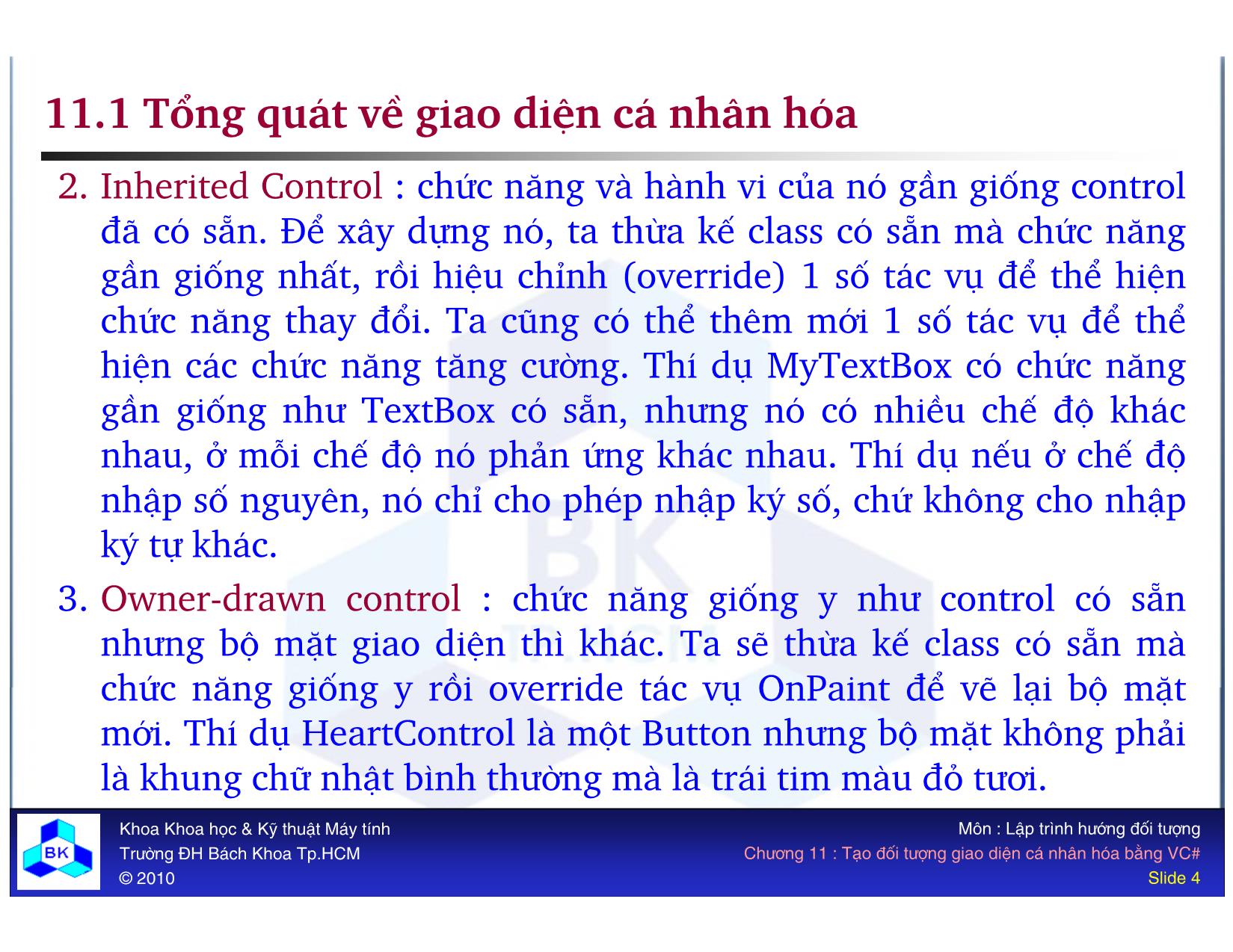 Bài giảng Lập trình hướng đối tượng - Chương 11: Tạo đối tượng giao diện cá nhân hóa bằng VC# trang 4