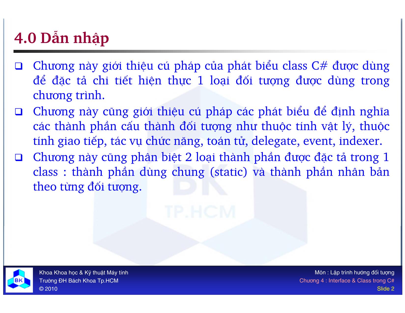 Bài giảng Lập trình hướng đối tượng - Chương 4: Interface và Class trong C# trang 2