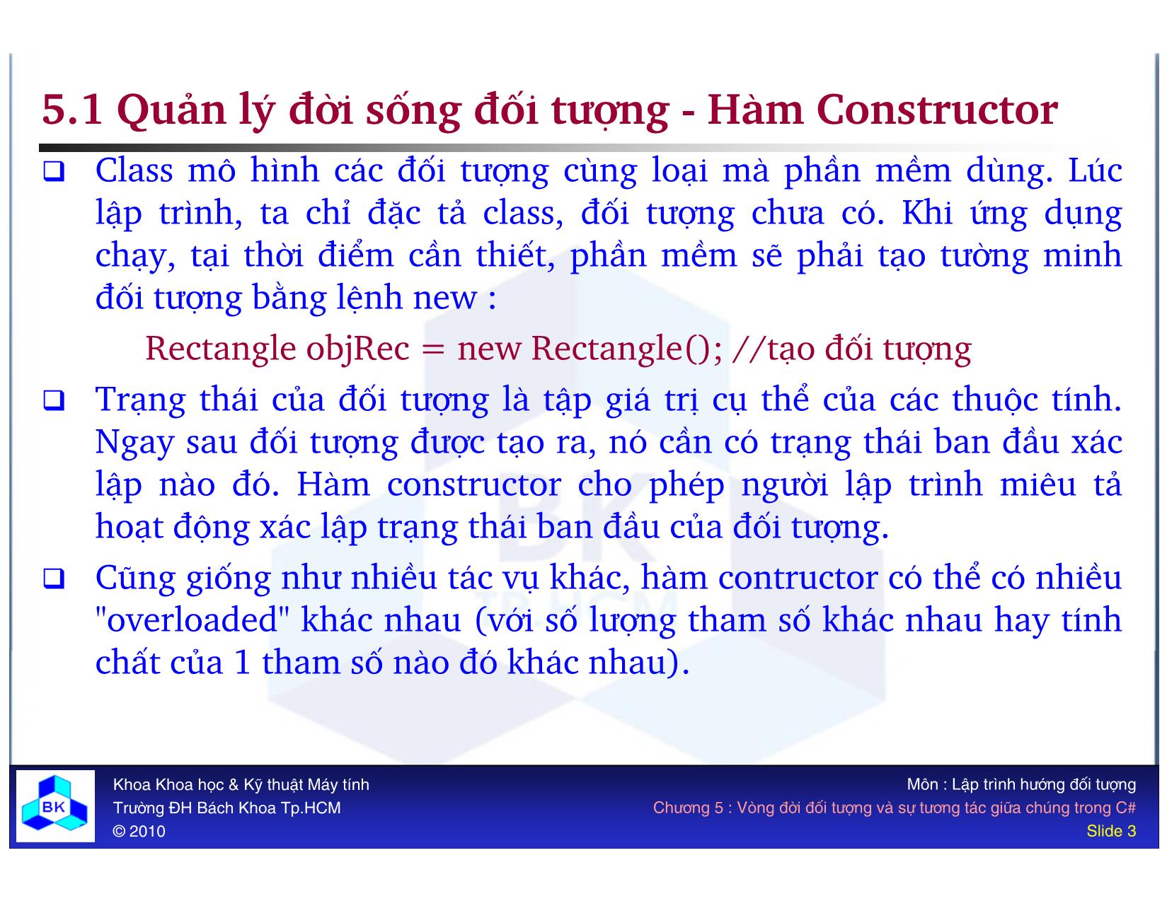 Bài giảng Lập trình hướng đối tượng - Chương 5: Vòng đời đối tượng và sự tương tác giữa chúng trang 3