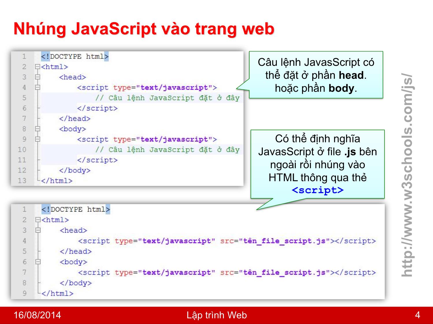 Bài giảng Lập trình Web - Bài 4: Cơ bản về Javascript - Nguyễn Hoàng Tùng trang 4