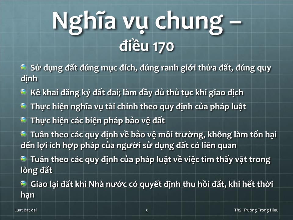 Bài giảng Luật đất đai - Chương 6: Nghĩa vụ của người sử dụng đất trang 2