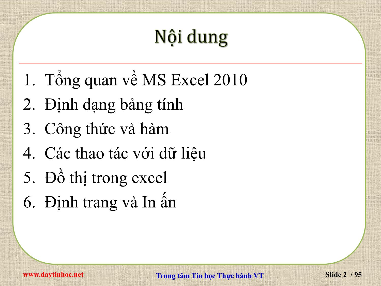 Bài giảng Microsoft Excel 2010 trang 2