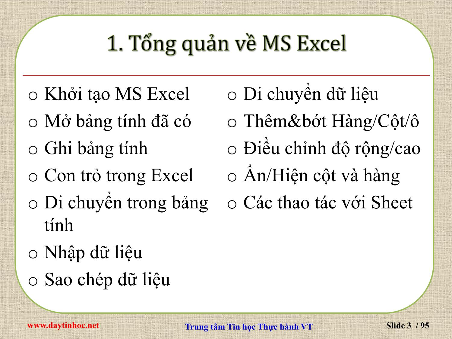 Bài giảng Microsoft Excel 2010 trang 3