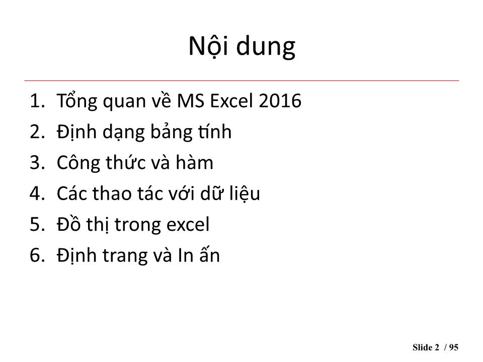 Bài giảng Microsoft Excel 2016 trang 1