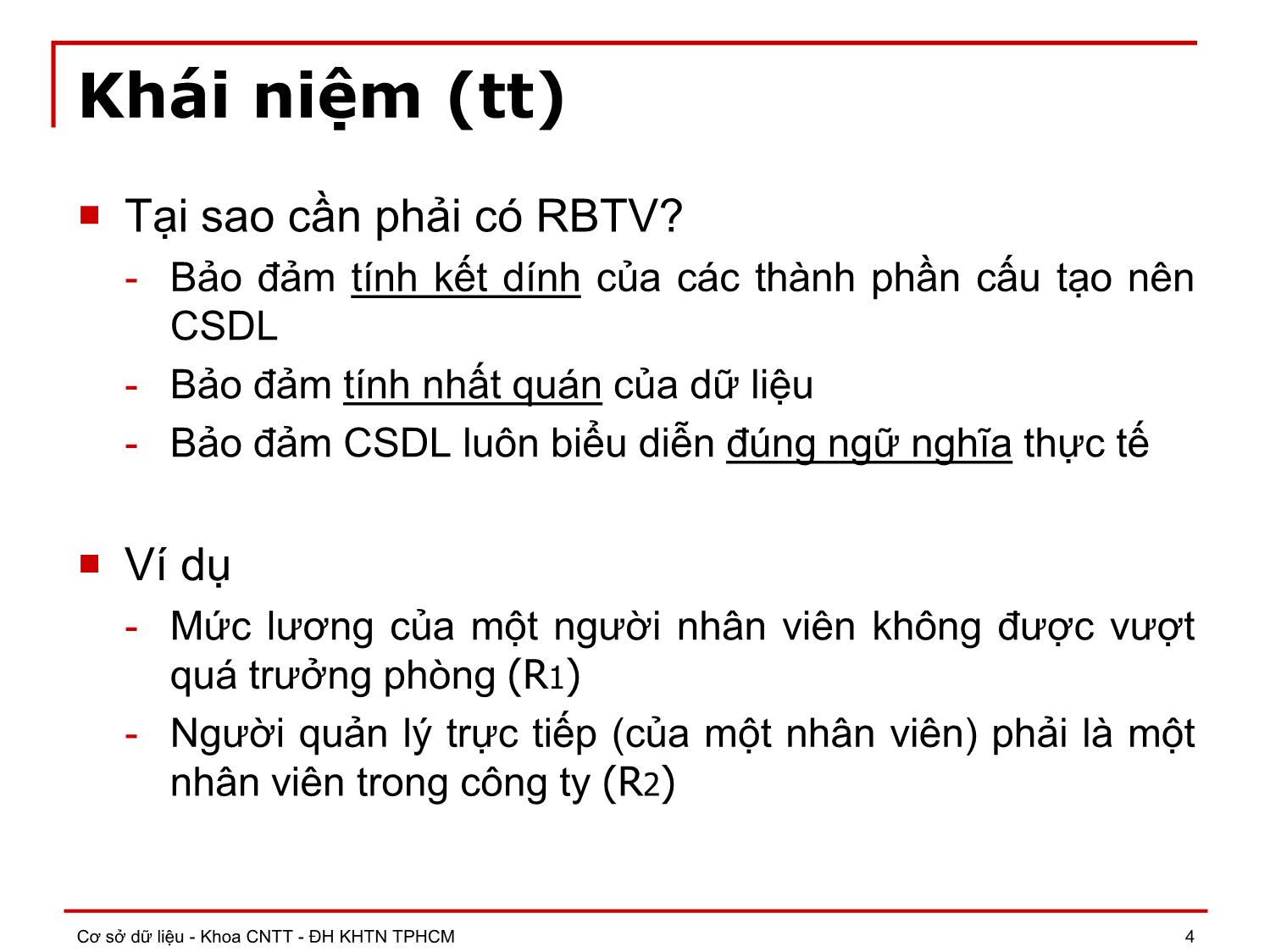 Bài giảng môn Cơ sở dữ liệu - Chương 7: Ràng buộc toàn vẹn trang 4