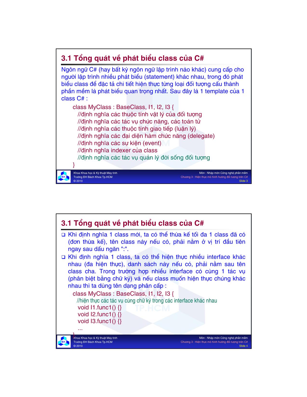 Bài giảng môn Công nghệ phần mềm - Chương 3: Hiện thực mô hình hướng đối tượng trên C# trang 2