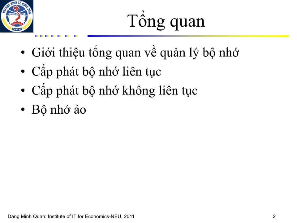 Bài giảng môn học Hệ điều hành - Chương 3: Quản lý bộ nhớ trang 1