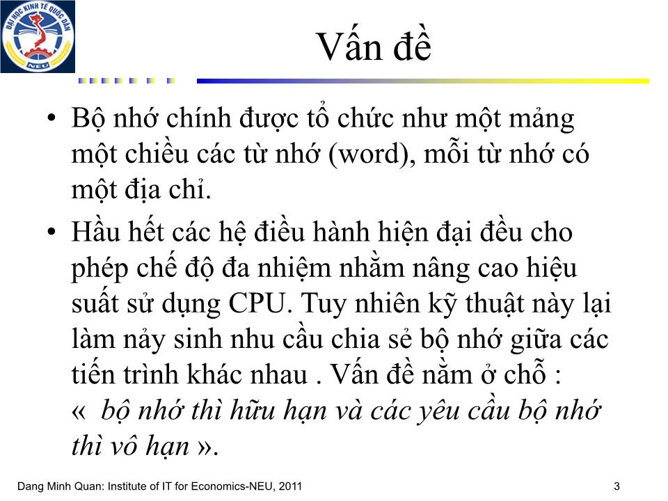 Bài giảng môn học Hệ điều hành - Chương 3: Quản lý bộ nhớ trang 2