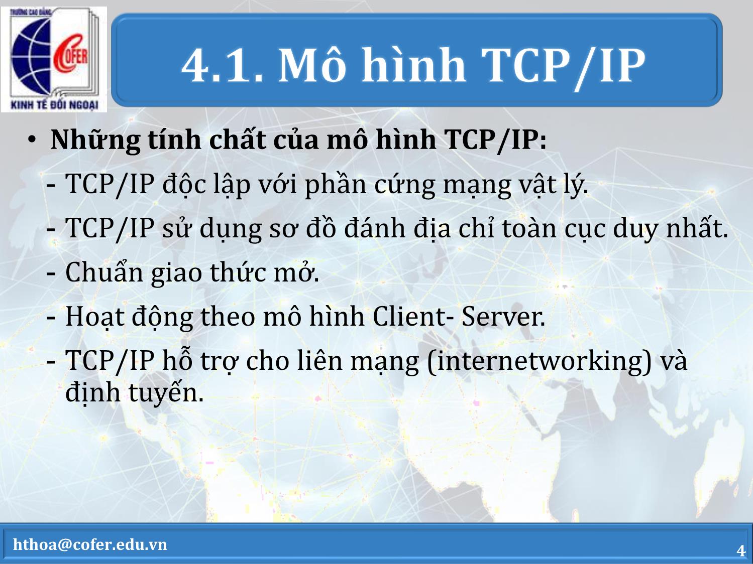 Bài giảng môn Mạng máy tính - Chương 4: Họ giao thức TCP/IP - Hoàng Thanh Hòa trang 4