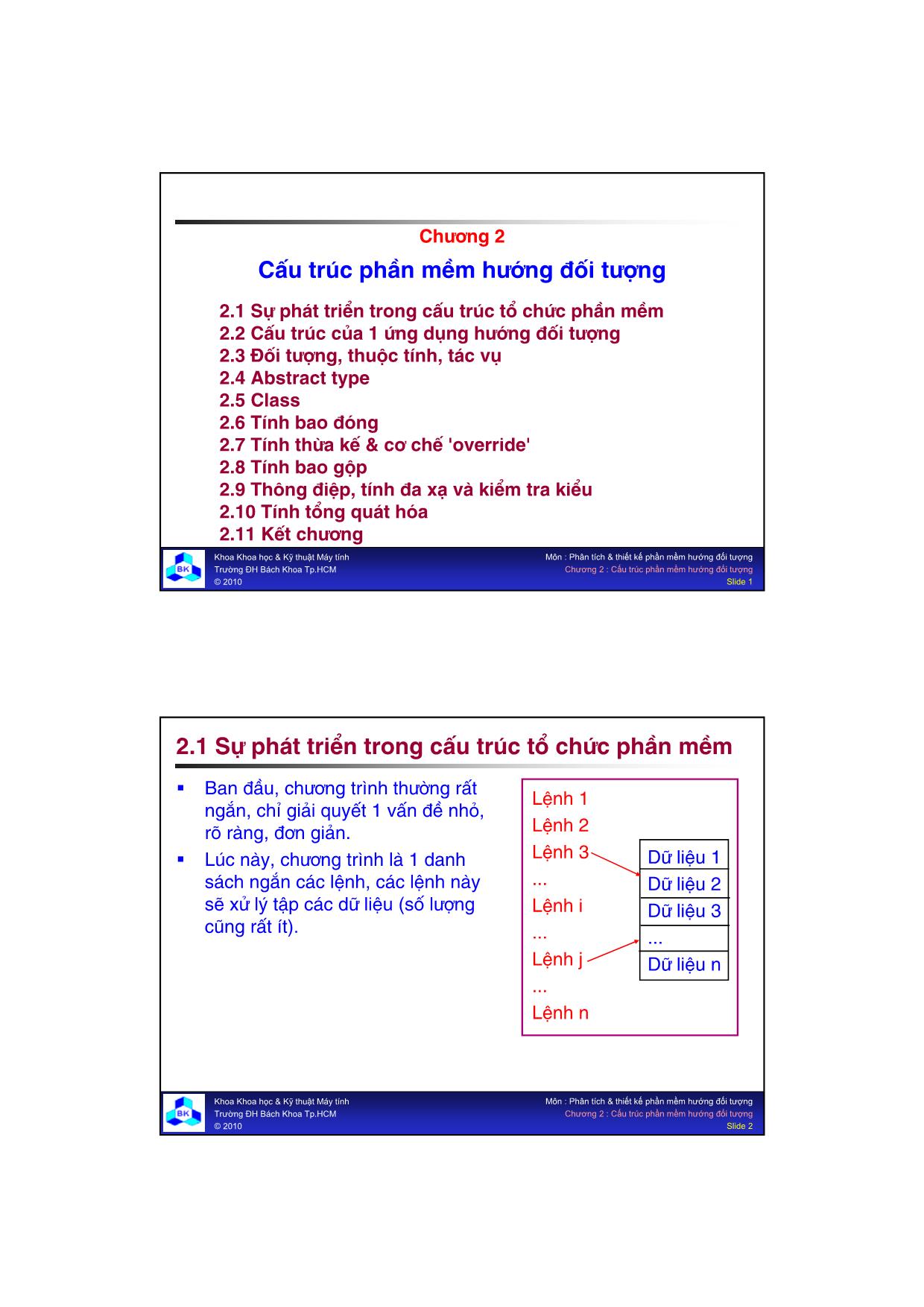 Bài giảng môn Phát triển phần mềm - Chương 2: Cấu trúc phần mềm hướng đối tượng trang 1