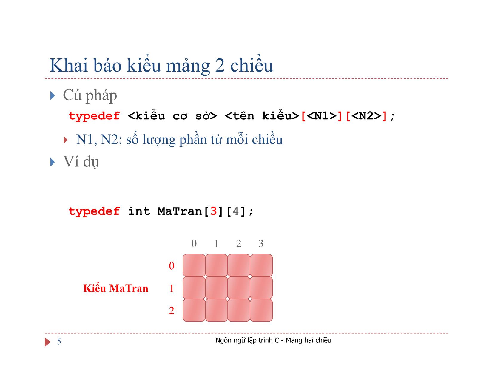 Bài giảng Ngôn ngữ lập trình C - Bài 7: Mảng hai chiều - Ngô Hữu Dũng trang 5