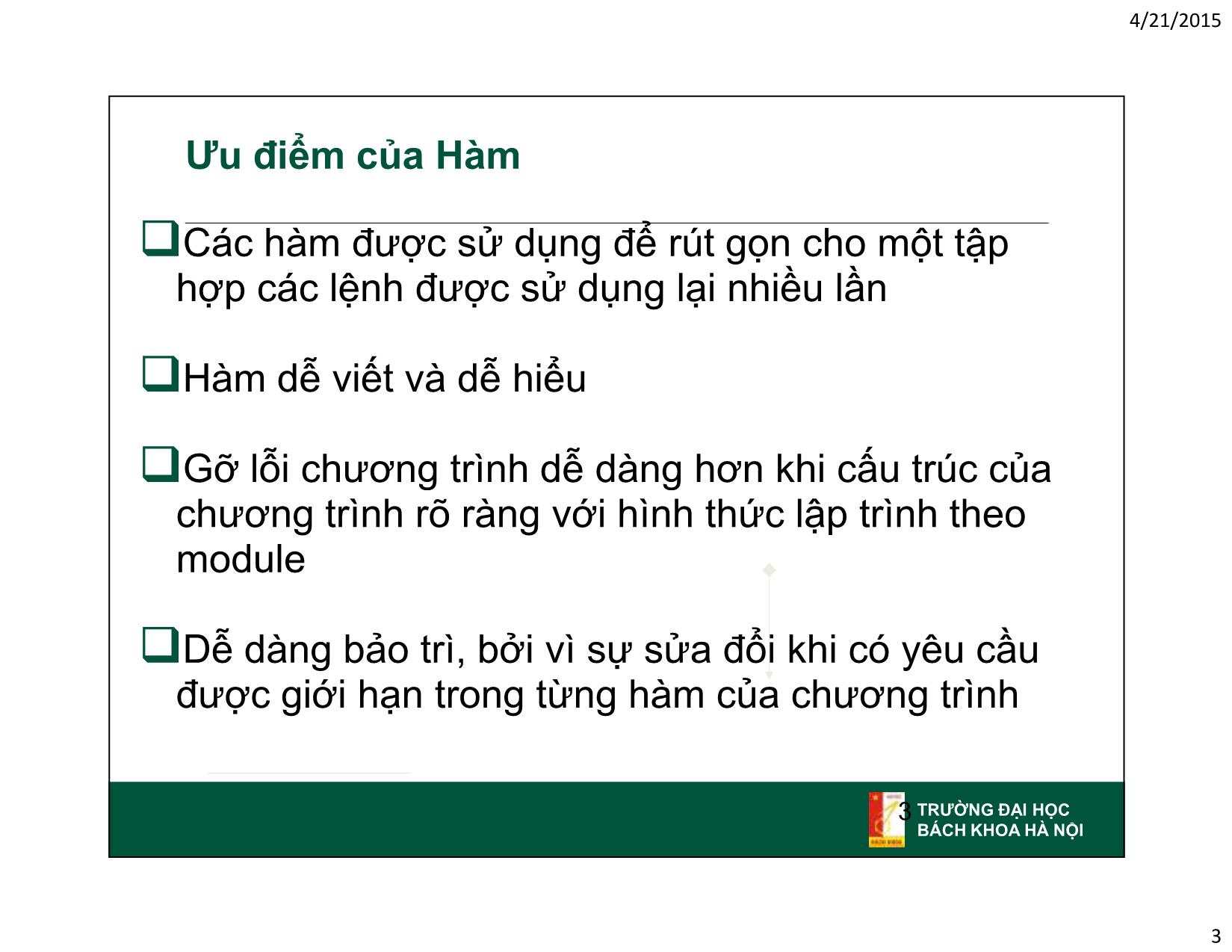 Bài giảng Ngôn ngữ lập trình C và C++ - Bài 4: Hàm và cấu trúc chương trình - Đỗ Đăng Khoa trang 3