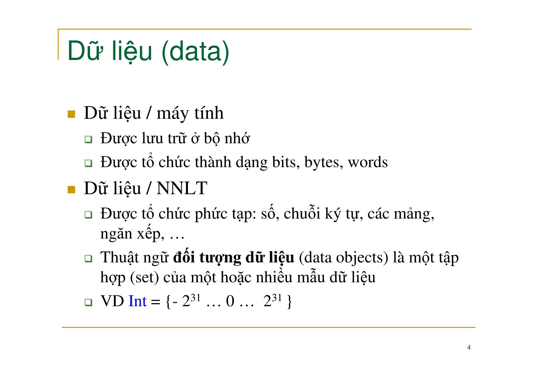 Bài giảng Nguyên lý ngôn ngữ lập trình - Chương 2: Kiểu dữ liệu - Nguyễn Văn Hòa trang 4